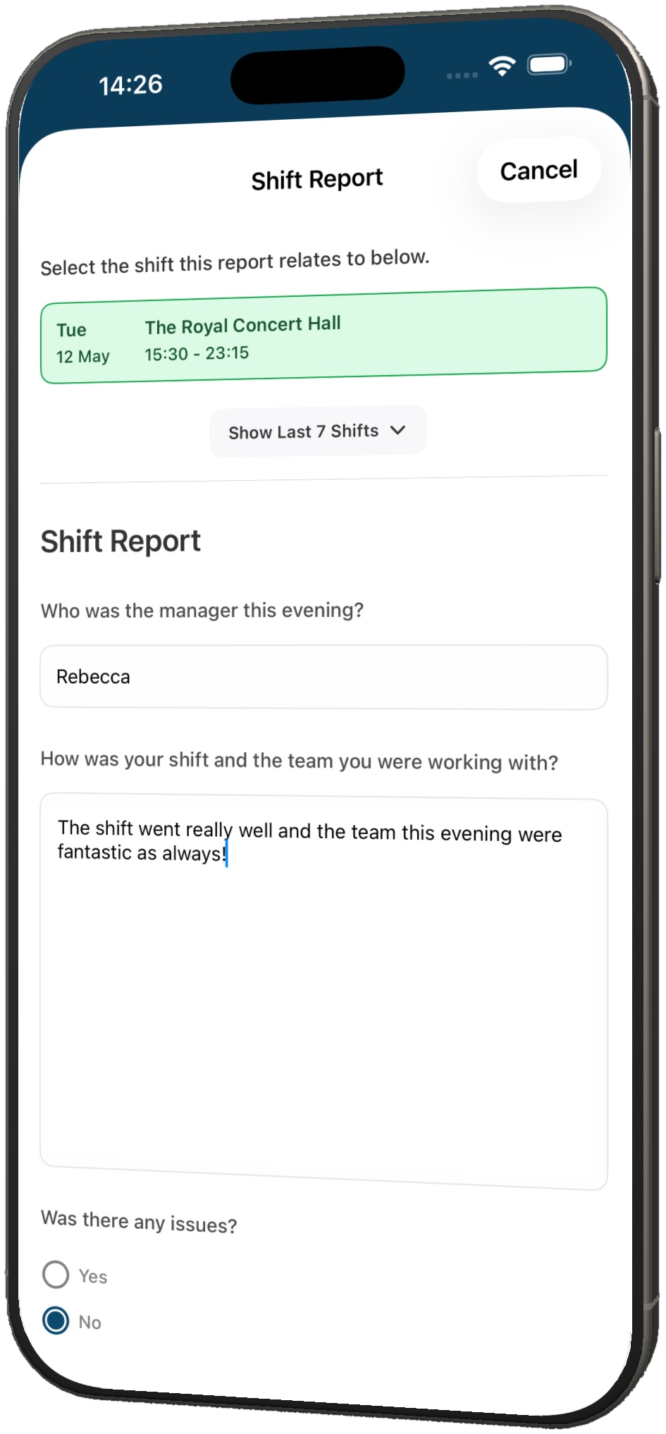 Get Security app shift report screen